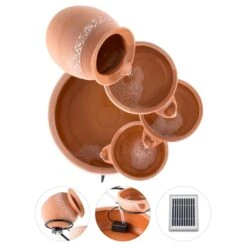 Empoli Kaskadenbrunnen Terrakotta 5 Stufen 200 L/h Solar 2W LED -Haushaltsgerätegeschäft 10022936 yy 0002 detail Blumfeldt solar brunnen