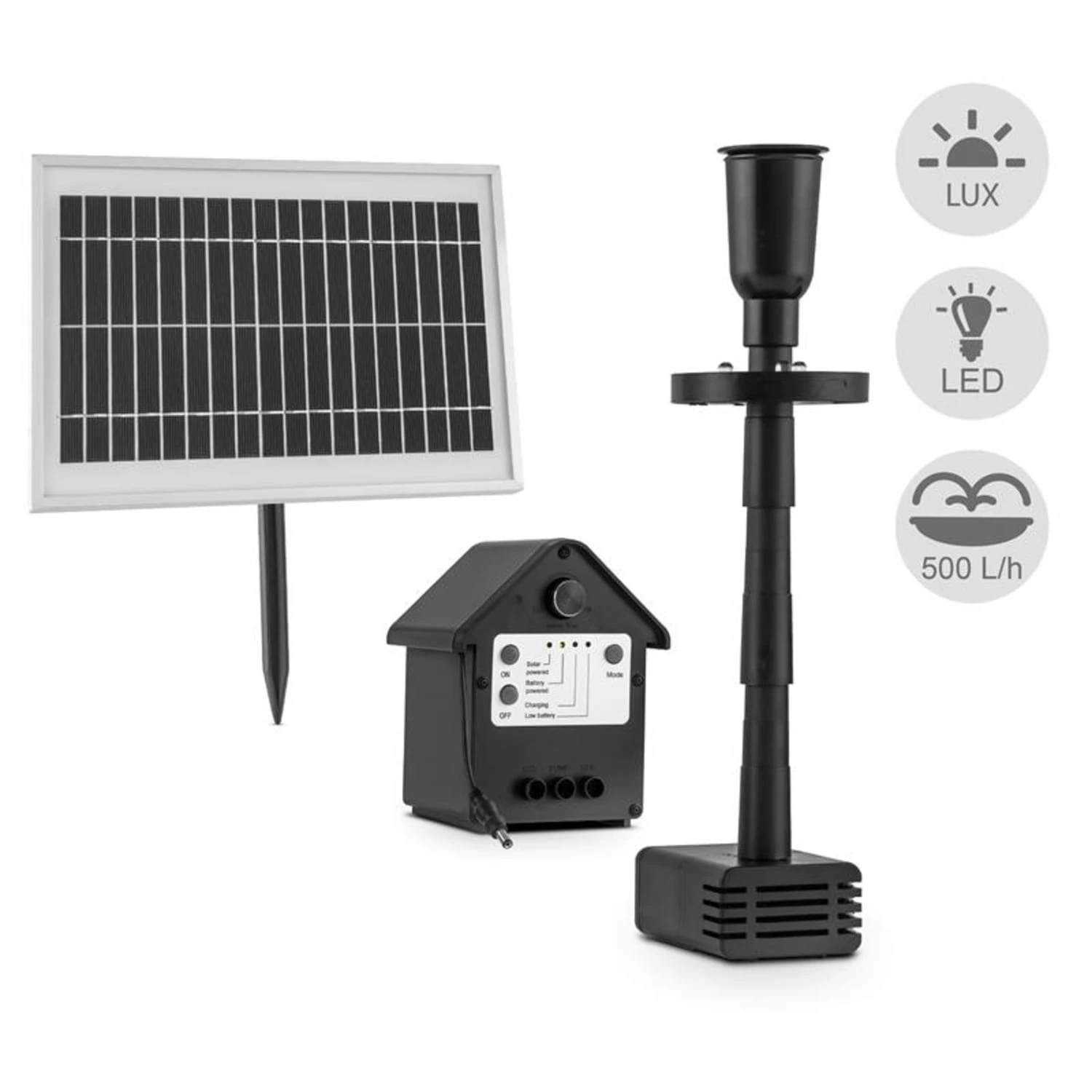 Wasserwerk 500 Wasserpumpe Solar Springbrunnen 500 L/h LED Akku 3 Wasserwerk 500 Wasserpumpe Solar Springbrunnen 500 L/h LED Akku