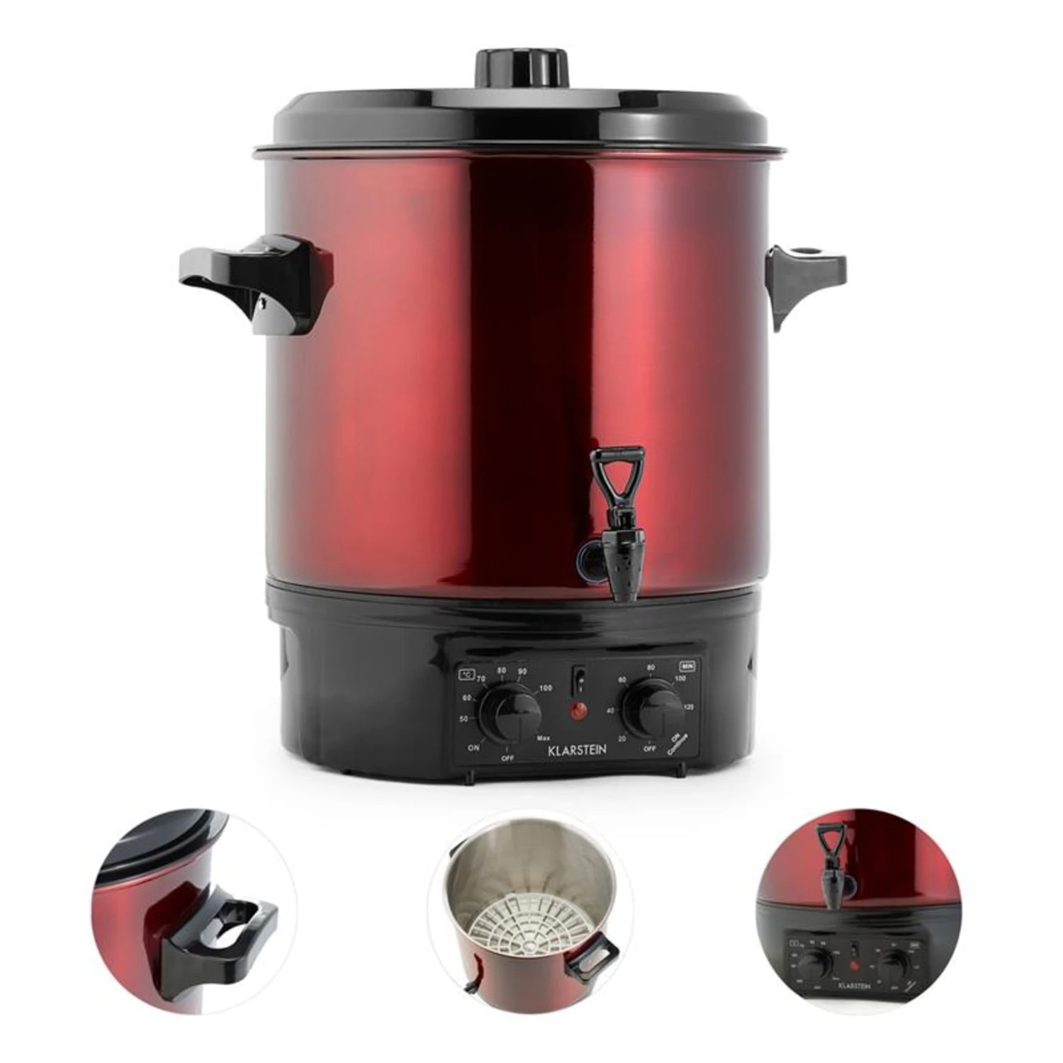 Biggie Einkochautomat Edelstahl 27 Liter 2000W Timer Rot 5 Biggie Einkochautomat Edelstahl 27 Liter 2000W Timer Rot – Bild 3