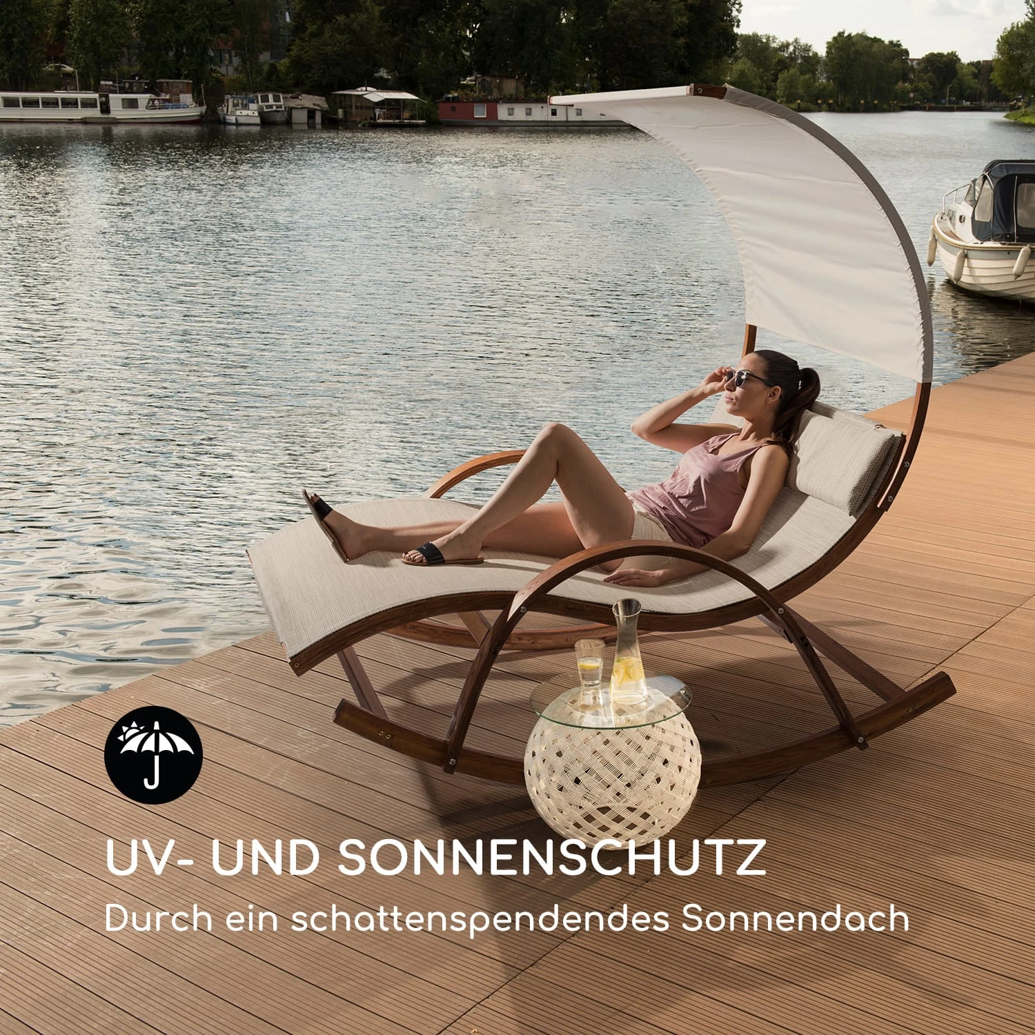 Mauritius Schwingliege Mit Dach ComfortMesh 180kg Max.wetterfest Creme 4 Mauritius Schwingliege Mit Dach ComfortMesh 180kg Max.wetterfest Creme – Bild 2