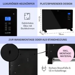 Norderney Konvektions-Heizgerät Thermostat Timer 2000W 30m² Schwarz -Haushaltsgerätegeschäft 10032789 de 0006 usp