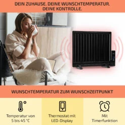 Wallander Ölradiator 600W Thermostat Ölheizung Ultraflach Schwarz -Haushaltsgerätegeschäft 10033099 de 0003 usp
