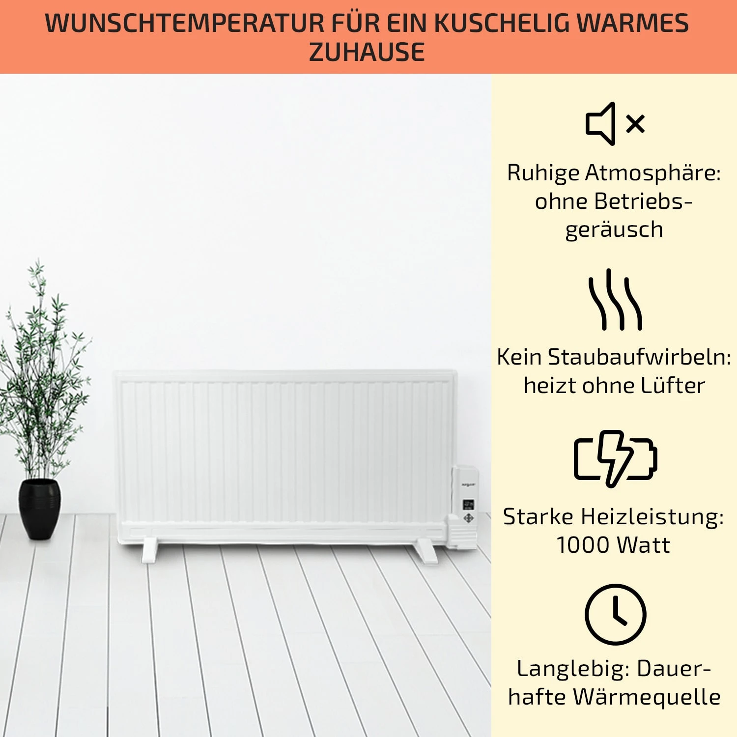 Wallander Ölradiator 1000W Thermostat Ölheizung Ultraflach Weiß 4 Wallander Ölradiator 1000W Thermostat Ölheizung Ultraflach Weiß – Bild 2