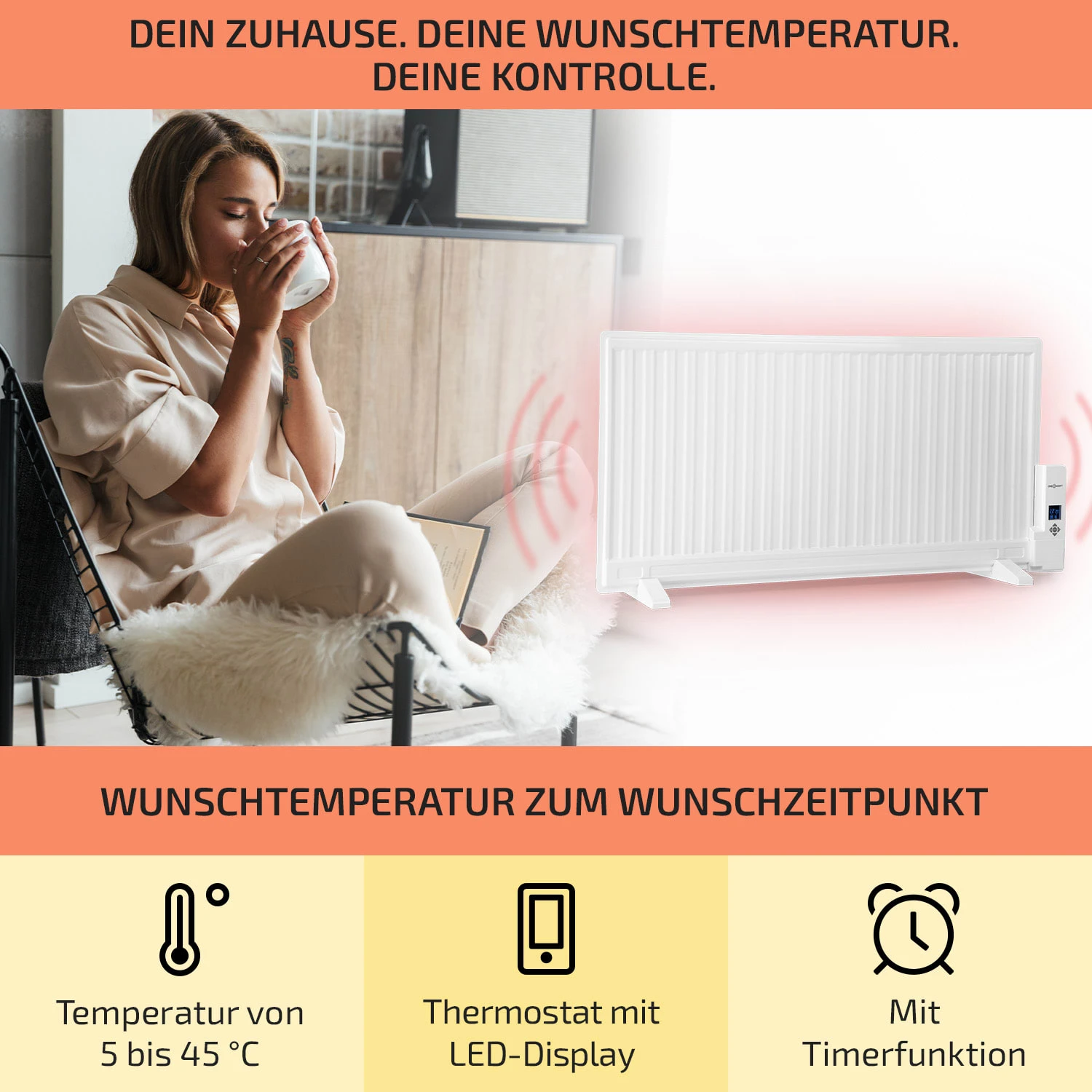 Wallander Ölradiator 1000W Thermostat Ölheizung Ultraflach Weiß 5 Wallander Ölradiator 1000W Thermostat Ölheizung Ultraflach Weiß – Bild 3