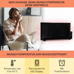 Wallander Ölradiator 1000W Thermostat Ölheizung Ultraflach Schwarz -Haushaltsgerätegeschäft 10033103 de 0003 usp