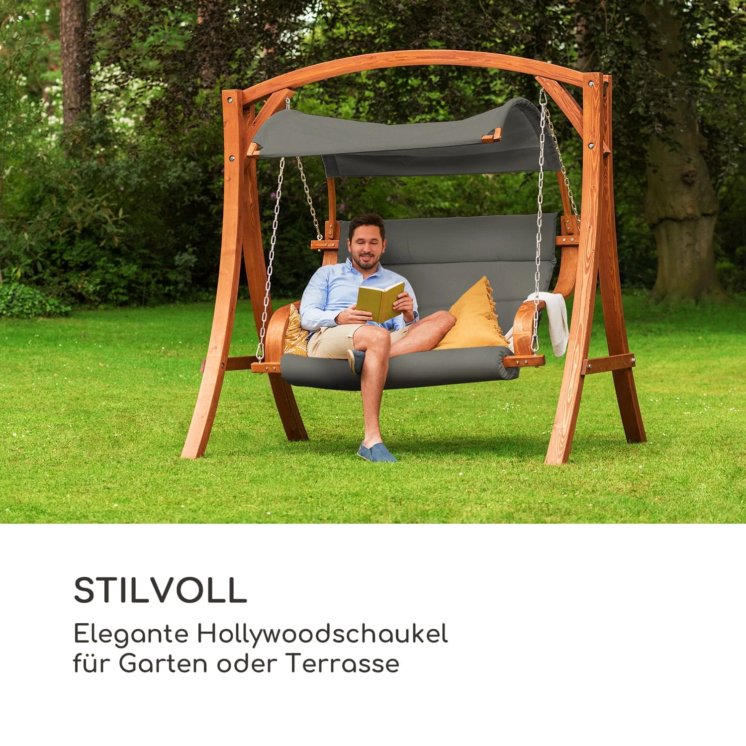 Maui Hollywoodschaukel 110 Cm 2-Sitzer Massivholz Polyester Dunkelgrau 4 Maui Hollywoodschaukel 110 Cm 2-Sitzer Massivholz Polyester Dunkelgrau – Bild 2