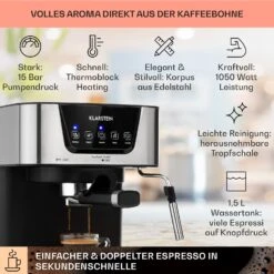 Arabica Espressomaschine 1050W 15 Bar 1,5l Touch-Bedienfeld Edelstahl -Haushaltsgerätegeschäft 10033729 de 0002 usp