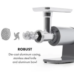 Mett Max Elektrischer Fleischwolf 600W Kupfermotor Aluminium -Haushaltsgerätegeschäft 10034244 yy 0005 logo Klarstein Mett Max elektrischer Fleischwolf grau