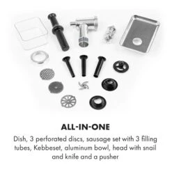 Mett Max Elektrischer Fleischwolf 600W Kupfermotor Aluminium -Haushaltsgerätegeschäft 10034244 yy 0006 logo Klarstein Mett Max elektrischer Fleischwolf grau