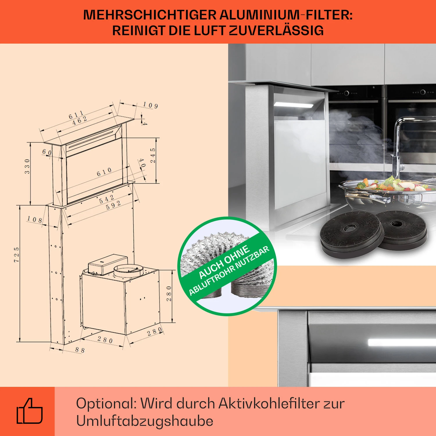 Royal Flush Eco Dunstabzugshaube 60 Cm 576 M³/h A+ 7 Royal Flush Eco Dunstabzugshaube 60 Cm 576 M³/h A+ – Bild 5