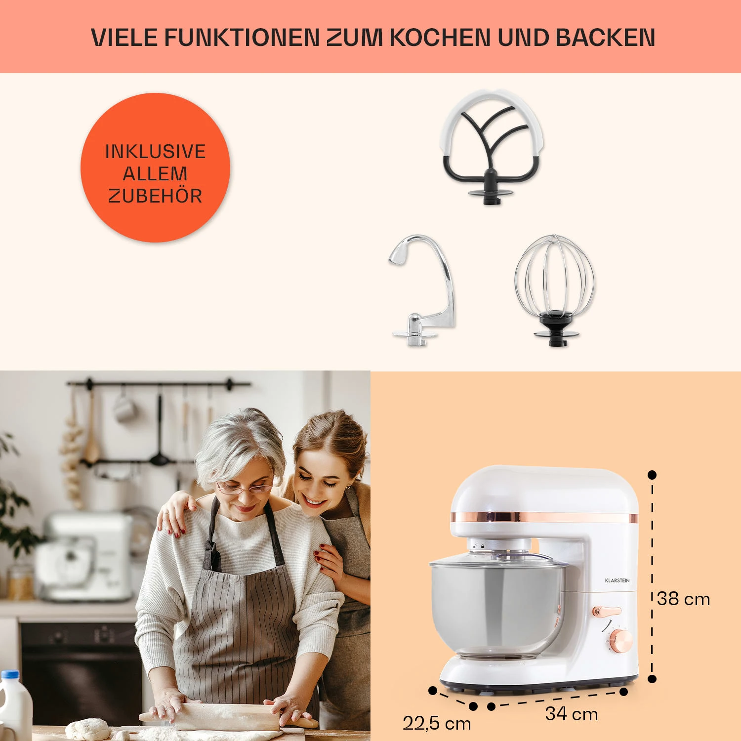 Bella Elegance Küchenmaschine 2000W/2,7PS/5,2 Ltr Edelstahl BPA-frei 7 Bella Elegance Küchenmaschine 2000W/2,7PS/5,2 Ltr Edelstahl BPA-frei – Bild 5