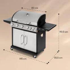 Tomahawk Gasgrill 5x3,6 KW + 2,7 KW Brenner 80x43,5 Cm Grill Edelstahl -Haushaltsgerätegeschäft 10034712 yy 0007 dimensions