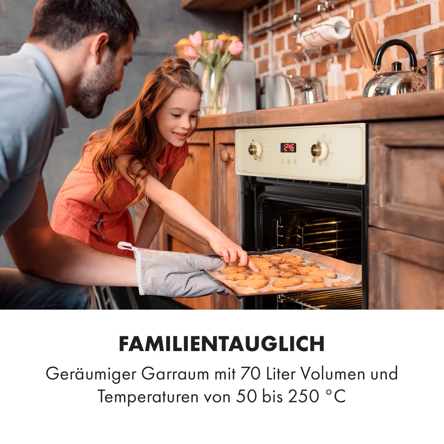 Elizabeth Einbaubackofen Retro 2200W 70L 50 - 250 °C Timer Display 5 Elizabeth Einbaubackofen Retro 2200W 70L 50 - 250 °C Timer Display – Bild 3