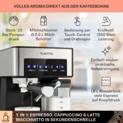 Arabica Comfort Espressomaschine 1350W 20 Bar 1,8l Touch-Bedienfeld -Haushaltsgerätegeschäft 10035655 de 0002 usp