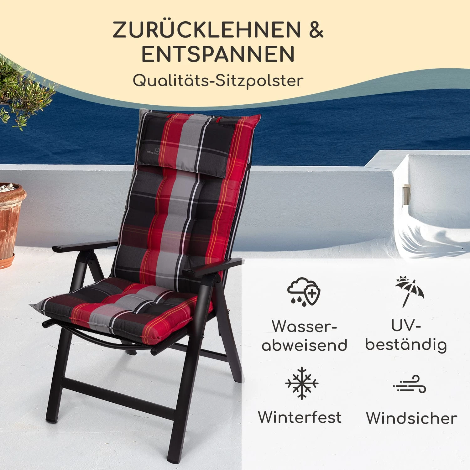 Sylt Polsterauflage Sesselauflage Kopfkissen Polyester 50x120x9cm 4 Sylt Polsterauflage Sesselauflage Kopfkissen Polyester 50x120x9cm – Bild 2