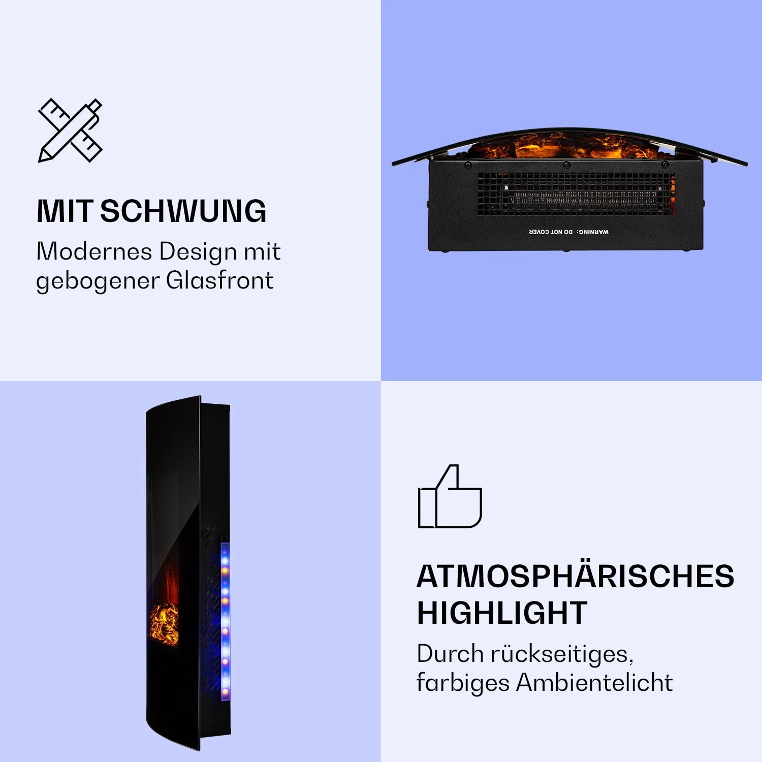 Klarstein Lamington Elektrokamin 2000 W LED-Flammen Heizlüfter Timer Ambientelicht 5 Klarstein Lamington Elektrokamin 2000 W LED-Flammen Heizlüfter Timer Ambientelicht – Bild 3