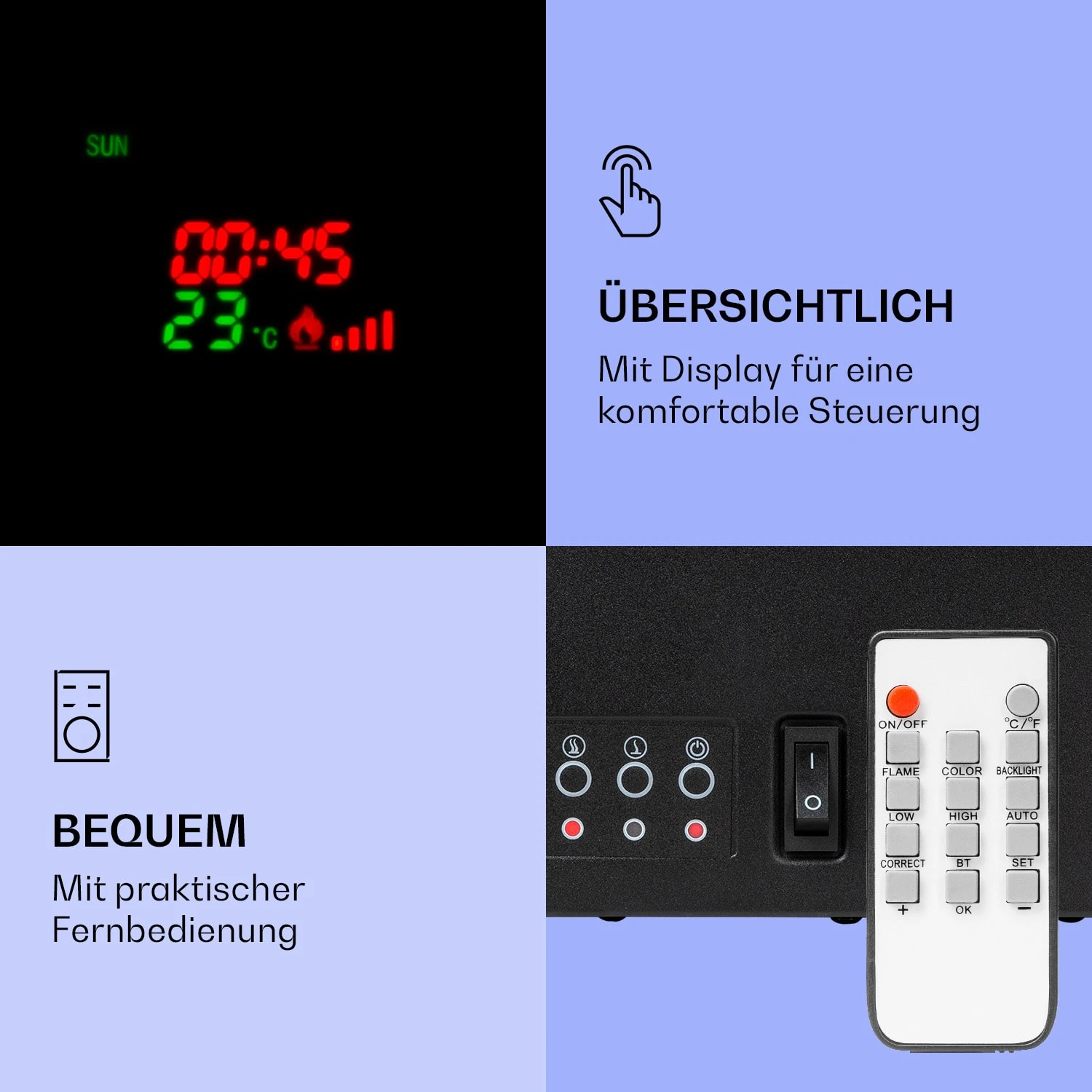 Klarstein Lamington Elektrokamin 2000 W LED-Flammen Heizlüfter Timer Ambientelicht 7 Klarstein Lamington Elektrokamin 2000 W LED-Flammen Heizlüfter Timer Ambientelicht – Bild 5