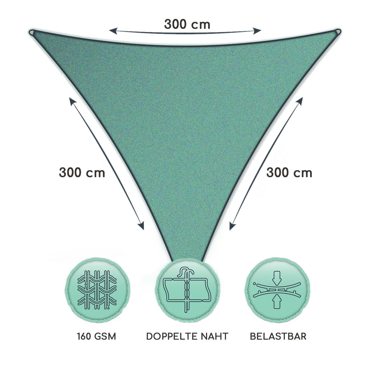 Dreieckiges Sonnensegel 3x3x3 M Befestigungsringe PE Luftdurchlässig 8 Dreieckiges Sonnensegel 3x3x3 M Befestigungsringe PE Luftdurchlässig – Bild 6