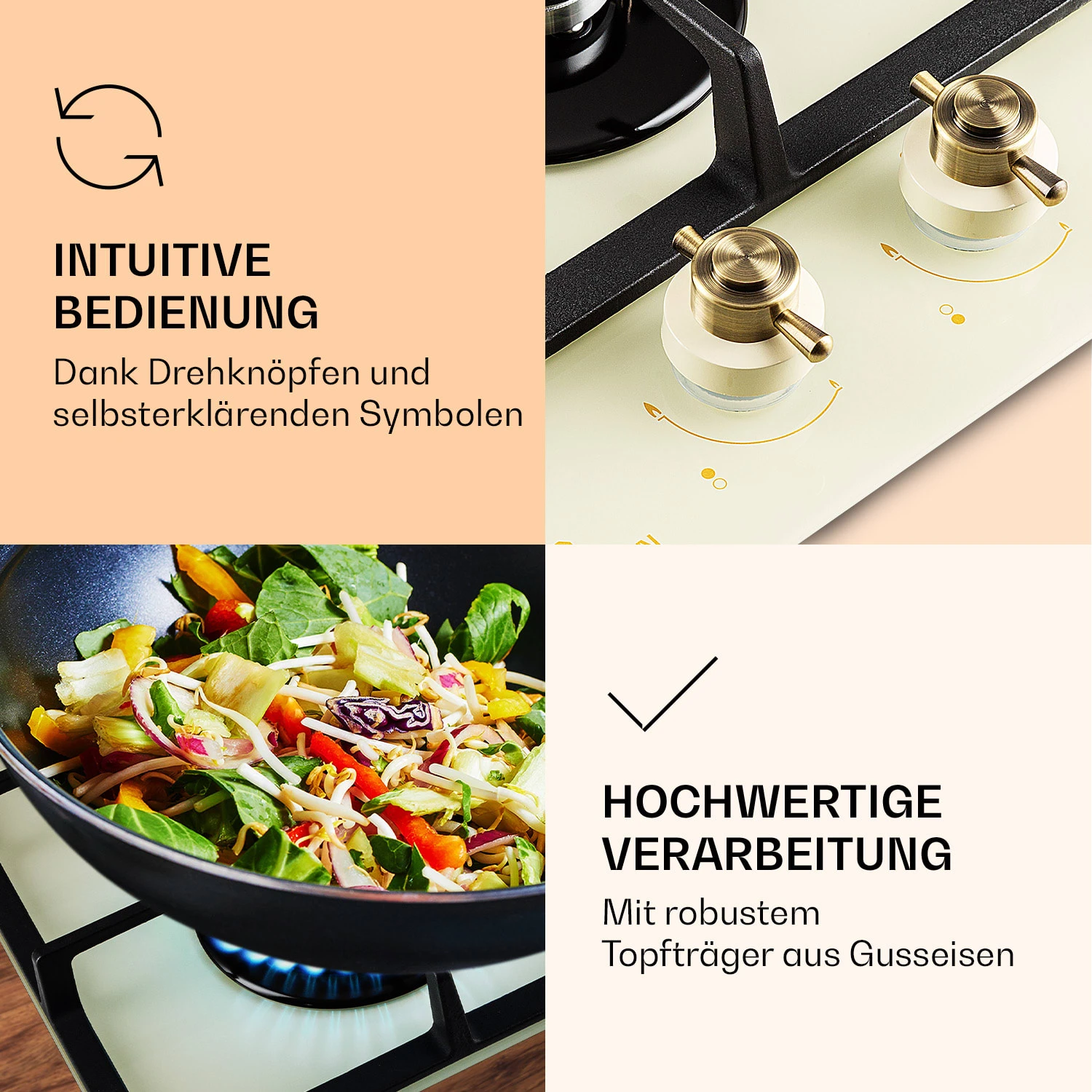 Victoria Domino Gaskochfeld 2-flammig Sabaf-Brenner Glaskeramik Retro-Look 7 Victoria Domino Gaskochfeld 2-flammig Sabaf-Brenner Glaskeramik Retro-Look – Bild 5