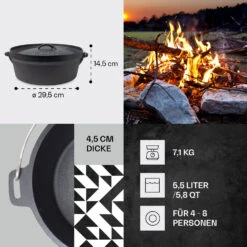 Galloway Dutch Oven 6.0 BBQ-Topf Gusseisen Voreingebrannt Größe M / 6 Qt -Haushaltsgerätegeschäft 10038581 de 0004 usp