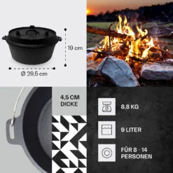 Guernsey Premium Dutch Oven 9.0 BBQ-Topf Gusseisen Voreingebrannt Größe L / 9 Qt -Haushaltsgerätegeschäft 10038639 de 0004 usp