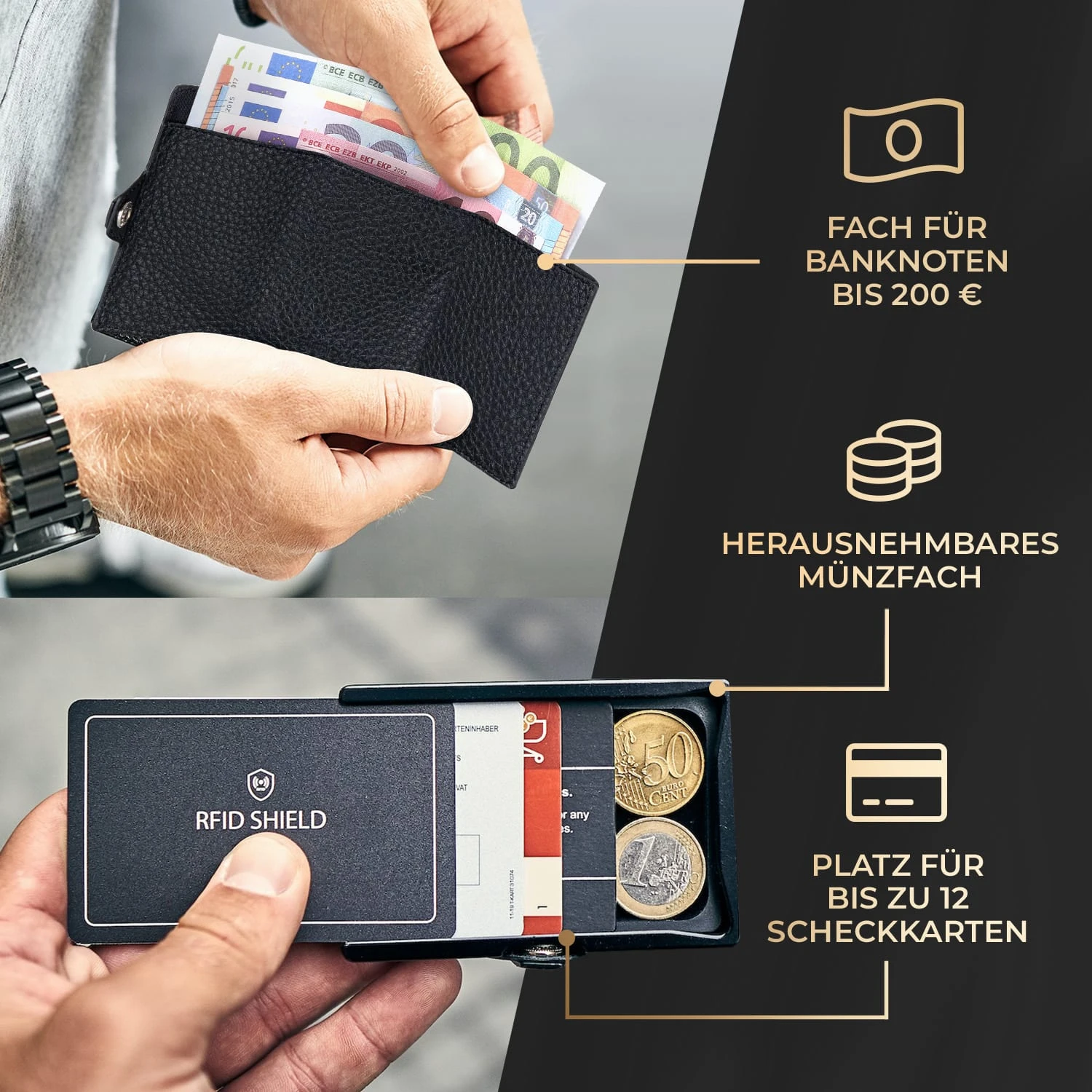 ZNAP Slim Wallet 12 Karten Münzfach 8 X 1,8 X 6 Cm (BxHxT) RFID-Schutz 4 ZNAP Slim Wallet 12 Karten Münzfach 8 X 1,8 X 6 Cm (BxHxT) RFID-Schutz – Bild 2