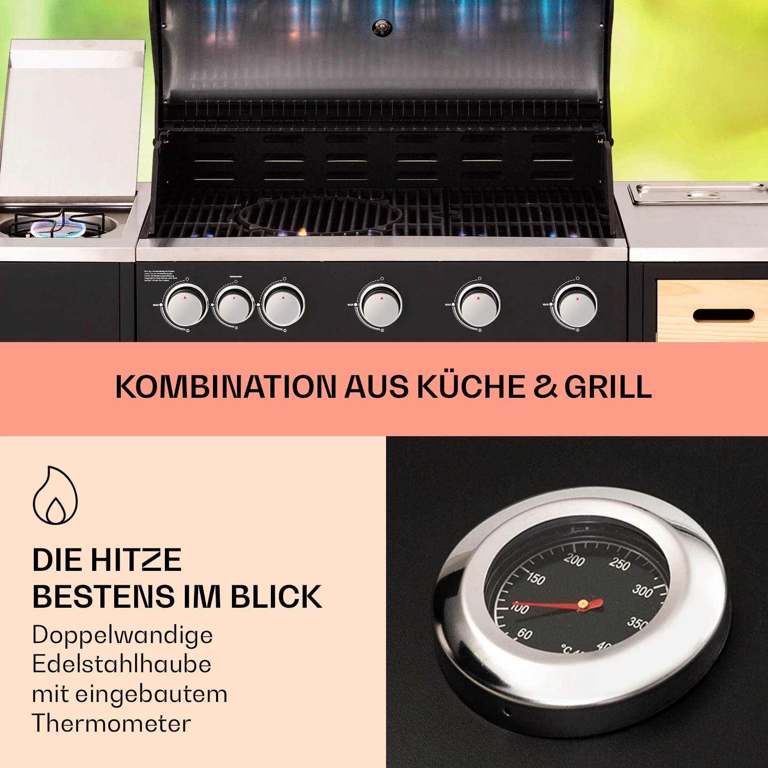 Jersey Outdoor Kitchen Gasgrill 20,7 KW 5+1 Brenner Mobil Regenschutz 5 Jersey Outdoor Kitchen Gasgrill 20,7 KW 5+1 Brenner Mobil Regenschutz – Bild 3