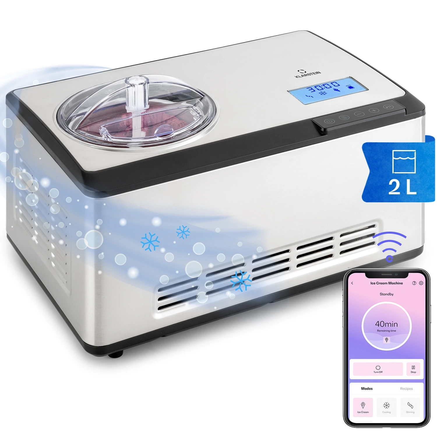 Dolce Bacio Smart Eiscremebereiter Yogurtmaker Kompressor 2 Liter WiFi Touch Edelstahl 3 Dolce Bacio Smart Eiscremebereiter Yogurtmaker Kompressor 2 Liter WiFi Touch Edelstahl