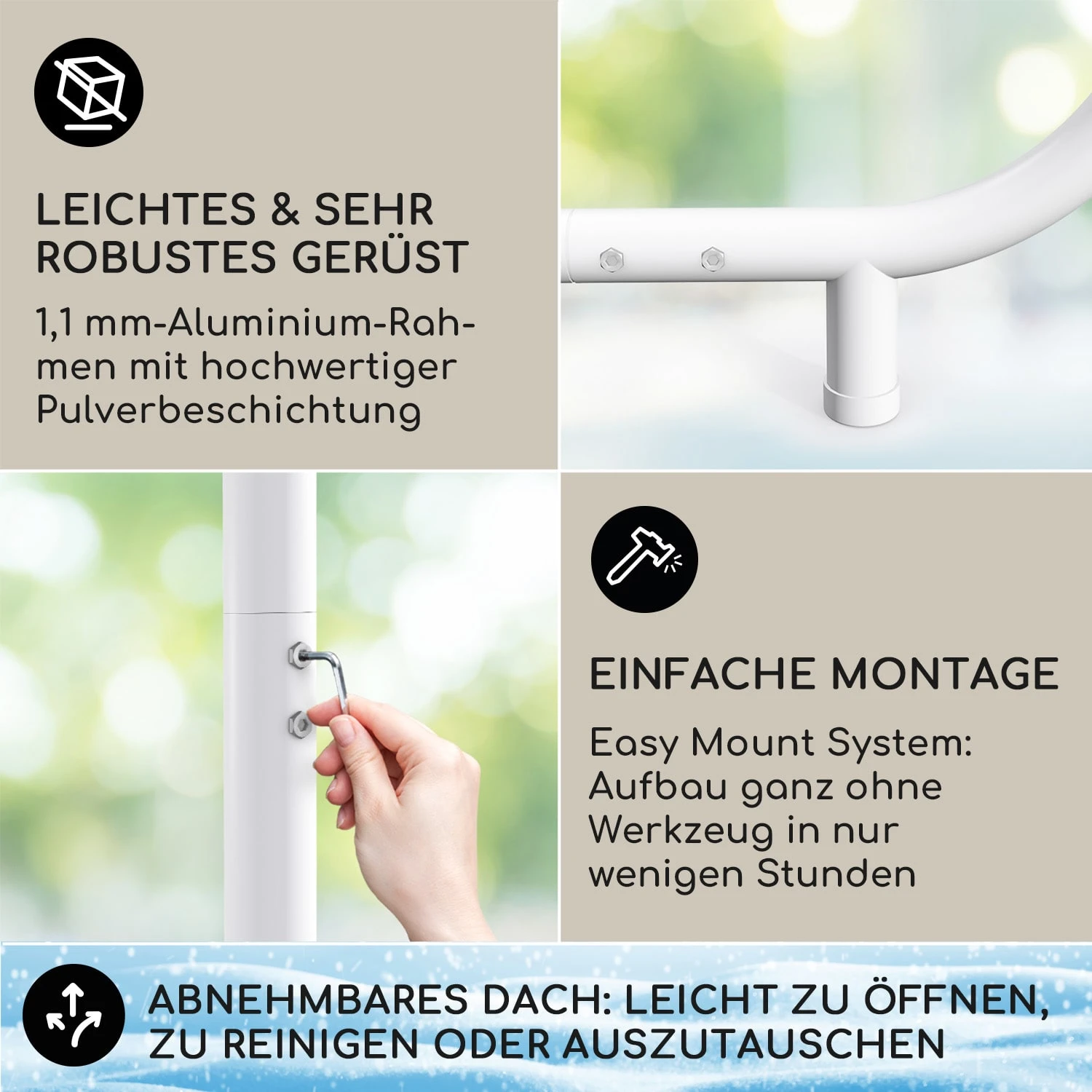 Nantes Pavillon Gazebo Sonnendach 3x3m Polyester Stahlrahmen UV50+ Bodenrollen 5 Nantes Pavillon Gazebo Sonnendach 3x3m Polyester Stahlrahmen UV50+ Bodenrollen – Bild 3