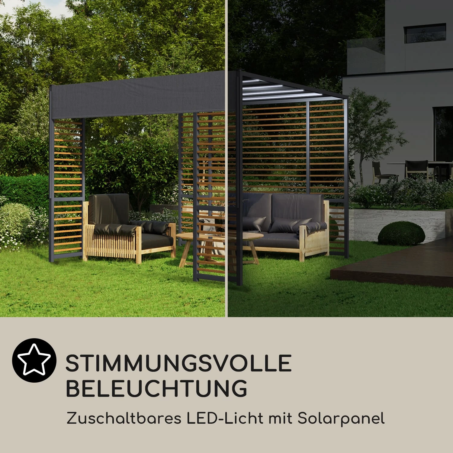 Valence Gazebo 3x3 M UV50+ Wasserabweisend LED-Solar-Beleuchtung Solar-Panel 6 Valence Gazebo 3x3 M UV50+ Wasserabweisend LED-Solar-Beleuchtung Solar-Panel – Bild 4