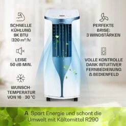 New Breeze 9 Mobile Klimaanlage 4-in-1 9.000 BTU / 2,6 KW EEK A Bodenrollen Timer -Haushaltsgerätegeschäft 10040155 de 0003 usp