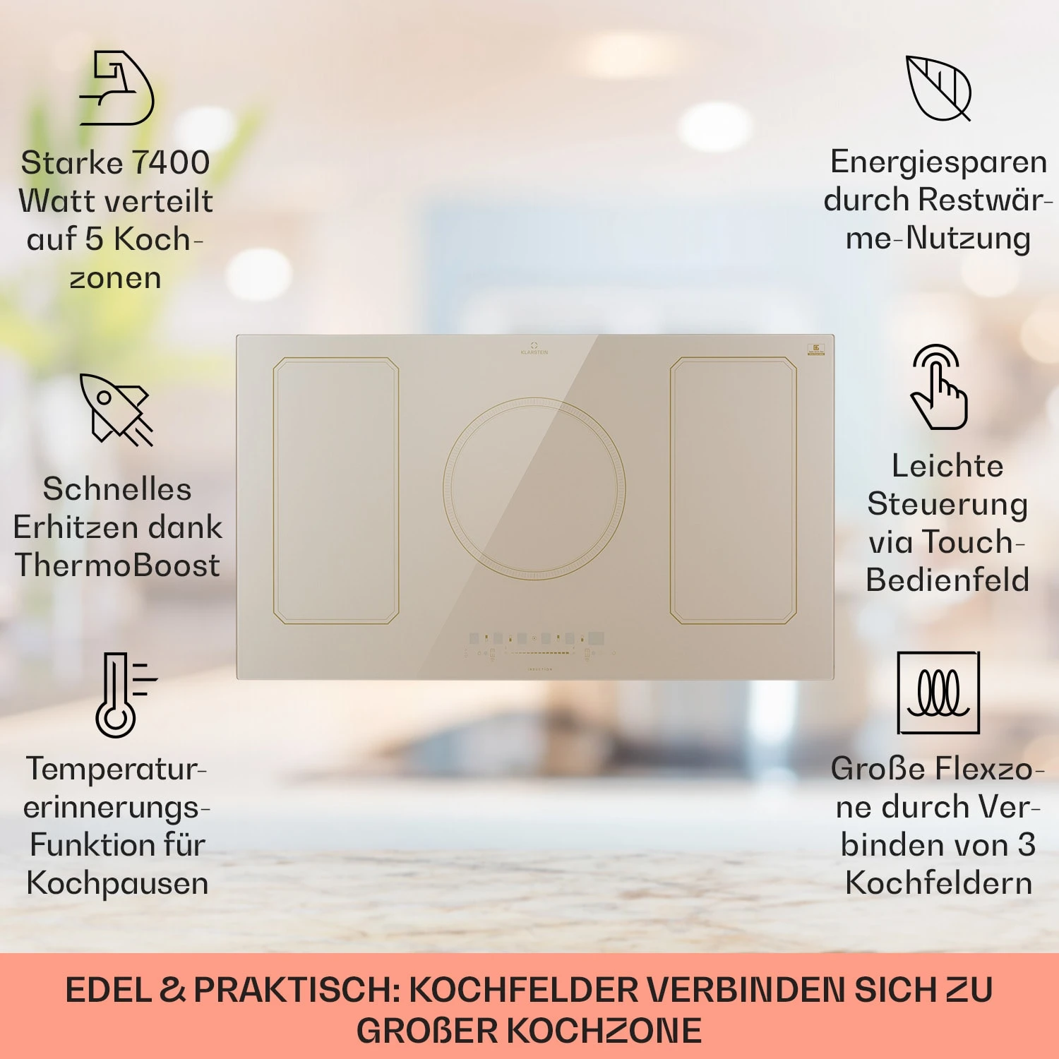 Victoria 5 Flex Induktionskochfeld Einbau 7400W 2 Flexzonen Timer 4 Victoria 5 Flex Induktionskochfeld Einbau 7400W 2 Flexzonen Timer – Bild 2