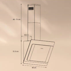 Aurora 90 Smart Dunstabzugshaube 550 M³/h 90cm Kopffrei Ambiente-Licht EEC A++ -Haushaltsgerätegeschäft 10040236 yy 0007 dimensions