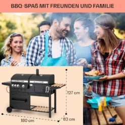 Aberdeen Kombi-Grill Gas Kohle Smoker Thermometer 2 Seitentische Mobil -Haushaltsgerätegeschäft 10040295 de 0008 usp