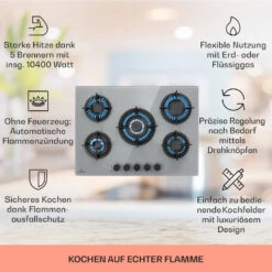 Firetale Gaskochfeld 5-flammig 70 Cm Aluminium-Brenner Inkl. Schlauch Und Druckminderer -Haushaltsgerätegeschäft 10041303 de 0002 usp