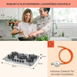 Firetale Gaskochfeld 5-flammig 70 Cm Aluminium-Brenner Inkl. Schlauch Und Druckminderer -Haushaltsgerätegeschäft 10041303 de 0006 usp