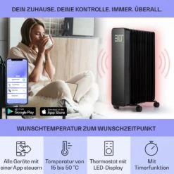 Sanford Smart Ölradiator 2500 W Leistung Wochentimer LED-Display Touch-Panel Klarstein-App -Haushaltsgerätegeschäft 10041358 de 0003 usp
